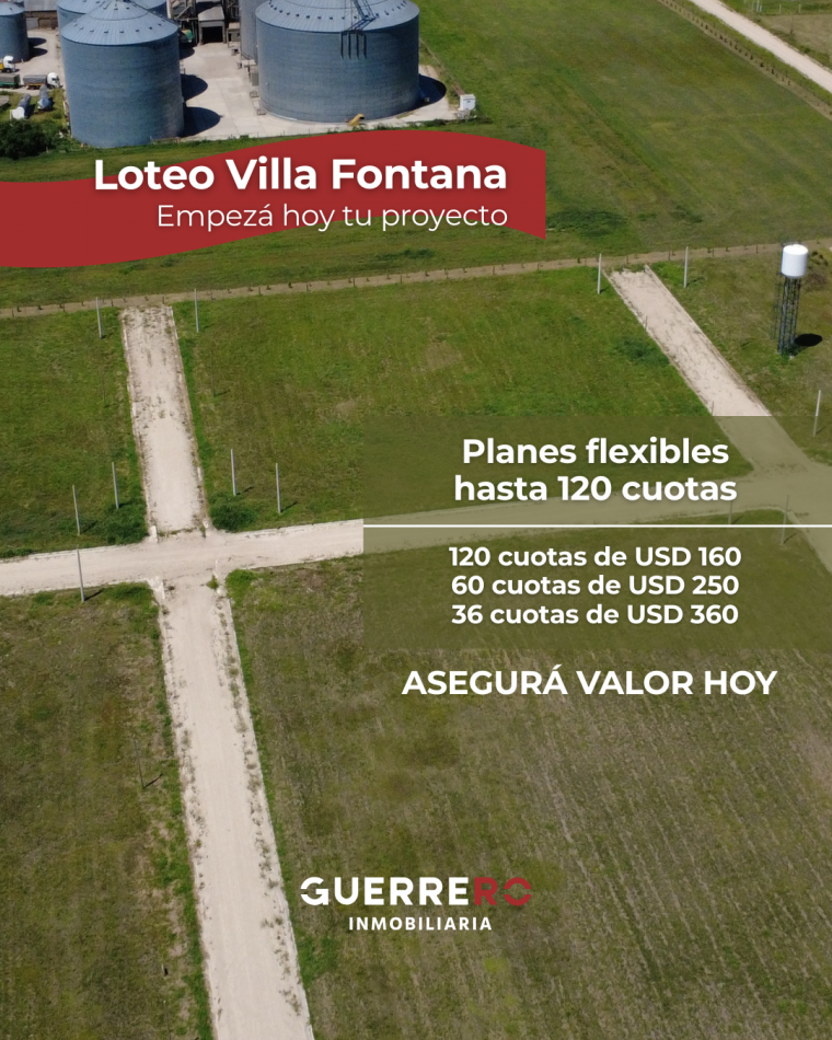 Lotes 100% financiados en Villa Fontana - Sin entrega inicial desde U$S 160 por mes.